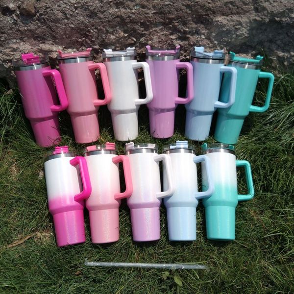 Gobelets en acier inoxydable de 40oz, tasses de voiture, couleur arc-en-ciel Rose