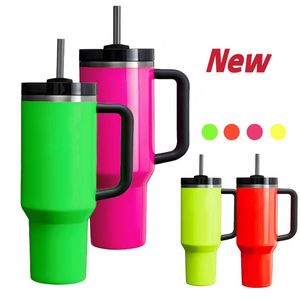 40 oz Sublimatie Neons Tumbler H2.0 Regenboog Quencher Tumbler Geïsoleerde Reizen Mok Bier Mok Outdoor Camping Cup nieuwe