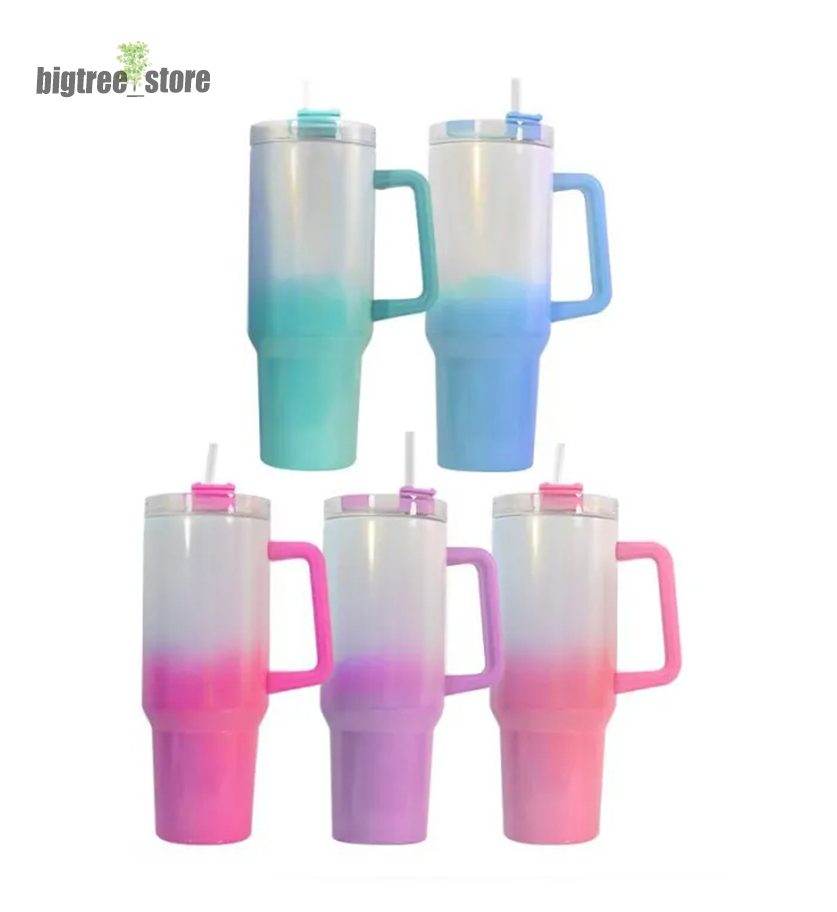 40 uncji sublimacji Ombre brokatowy kubek z uchwytem ze stali nierdzewnej o dużej pojemności gradientowy kolorowy kufel do piwa izolowany kubek podróżny Rainbow Shimmer Tumbler