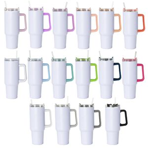 Gobelet à sublimation de 40 oz avec poignée colorée Tasse à bière de grande capacité en acier inoxydable Tasse de voyage isolée Garder les boissons froides Tasse à café de voyage 20 pièces / caisse