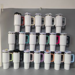 Gobelets de sublimation de 40oz de 40oz Capacité de 2e génération Capacité 1200 ml de tasses avec manche en silicone Paille de paille Big Car Tasses de voitures