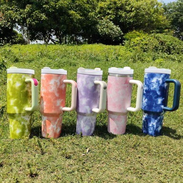 40oz tumbler designer tumblers design coloré en acier inoxydable avec logo poignée couvercle paille bière tasse bouteille d'eau tasse de camping en plein air