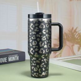 40oz Tumbler Designer Tumblers H2.0 Leopard conçoit en acier inoxydable avec logo couvercle paille bière tasse bouteille d'eau tasse de camping en plein air