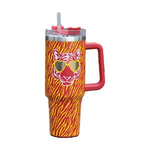 40oz Tumbler Designer Tumblers en acier inoxydable avec logo poignée couvercle paille nouveau tigre design grande capacité tasse de bière bouteille d'eau tasse de camping en plein air