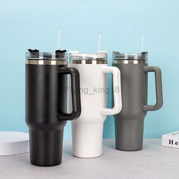 40oz Tumbler Vente Chaude Grande Capacité Sippy Tasse À Café Poignée Vide En Acier Inoxydable Thermo Double Decker Voiture Voyage Bouteille D'eau HKD230803