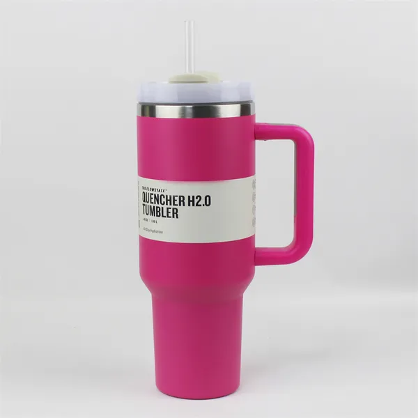 Vaso de 40 oz con tapa con asa y pajita con aislamiento de acero inoxidable Termos Dupe Taza de viaje Taza de café helado para agua fría y caliente Botellas de agua de 40 oz G2963