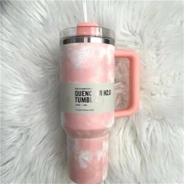 40oz bekers Quencher H2.0 roze blauwe tie-dye 40oz mokken met siliconen handvat geïsoleerde bekers deksel stro roestvrij staal koffie Termos Wisteria kopjes door DHL voorraad nieuw