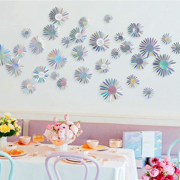 40pcs 3d fleur irisée décale floral amovible Autocollant mural amovible salon anniversaire de mariage sweet 16 chambres décorations