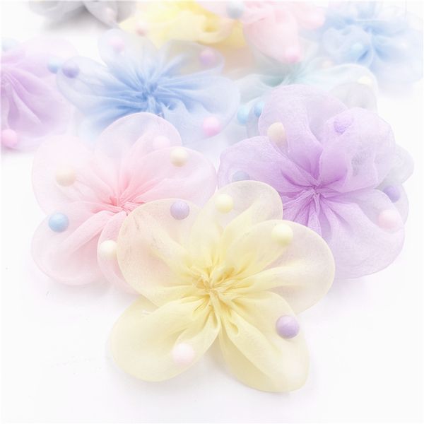 40pcs 5cm en maille d'application de fleur pour bricolage Baby Coiffure Clip de coiffure Coldons d'artisanat Patches décor