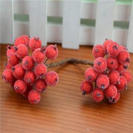 40pcs / 80head Double Heads Mini faux fruits Berries en verre artificiel Pomegranate Bouquet noir étamine décorative de Noël