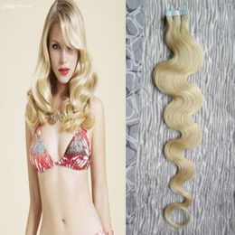 40 Uds cinta rubia en extensiones de cabello humano 100g extensión de cabello virgen onda del cuerpo sin costuras trama de la piel estilo de salón de pelo