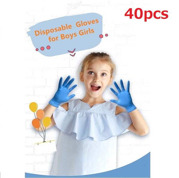 40pcs gants pour enfants gants de nitrile jetable pour les enfants gants de scolarité épaissis pour les gants de mains gauche et droite bleu