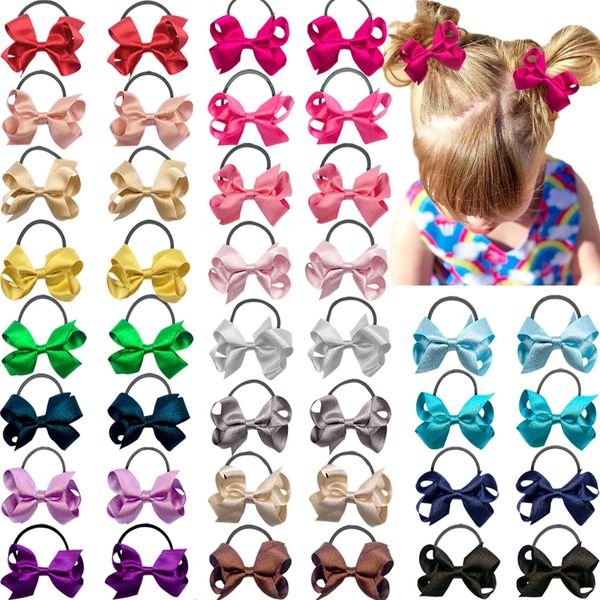 40 pièces paillettes ruban soyeux 2.5 nœuds de cheveux porte-queue de cochon attaches élastiques bandes de cheveux pour bébé filles tout-petits cadeaux par paires 240223