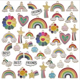 40 stks Handgemaakte DIY Sieraden Charms Hangers voor Armband Ketting Oorbel Accessoires Alloy Oil Druppel Rainbow Cloud Sieraden Montage