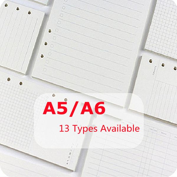 40pcs Lot 13 Types Disponibles Bloc-notes à Feuilles Mobiles Papiers avec 6 Trous Couleurs Solides Remplacements de Recharge pour Notebook Planificateurs de Budget Pages Lignées Convient aux Classeurs A6