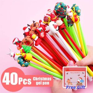 40Pcs/Lot Cute Kawaii Christmas Gel Pen 0.5mm Black Ink Christmas Tree Elf Santa Gift Box Socks Pens School Office Stationary 220110