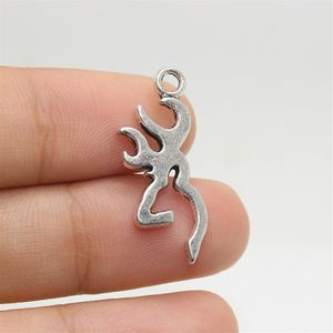 Silhouette de tête de cerf de 40pcs avec charme de bois 28x11mm Antique Silver Deer Antlers Charms Pendants PJ28215Z