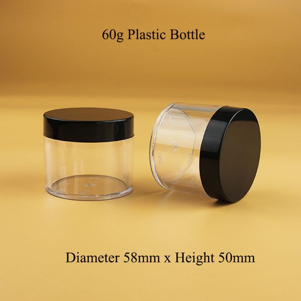 Pot de crème en plastique de 60g, emballage PS de 2OZ avec couvercle noir, récipient cosmétique de 60ml, bouteille d'outils de maquillage à faire soi-même, vente en gros, 40 pièces/lot