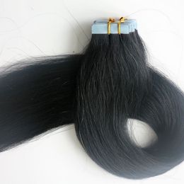 Topkwaliteit 100g 40 stks / 50 stks tape in hair extensions lijm huid inslag Braziliaanse Indiase menselijk haar 18 20 22 24 inch # 1 / jet zwart