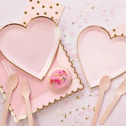 40 -stcs roze hartvorm wegwerp servies voor bruiloft Valentijnsdag Dagplaat Beker Napkin voor bruiloftsfeestdecoratie Uarvies 240521