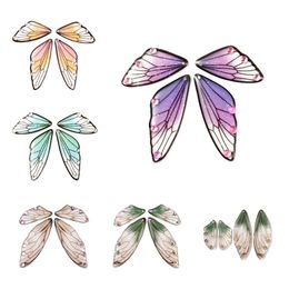 40pcs Rainbow Gradient Transparent Resin Wing Pendants for Women Rhinestone Glitter Boucles d'oreilles Boucles d'oreilles Bijoux Make240327