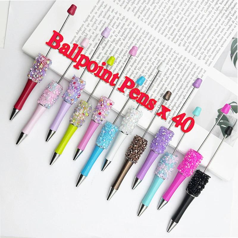 40Pcs Resin Diamond Sequins Bead Pen Wholesale Creative DIY Handmade Sticker Set Beaded Ballpoint Pens