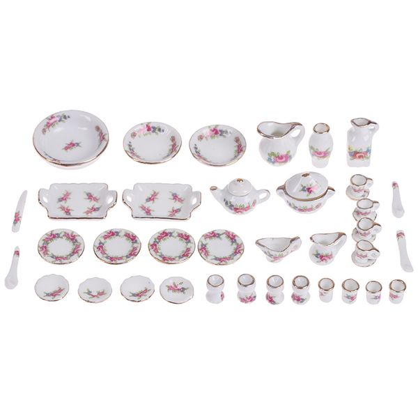 40pcs / set 1:12 Dollhouse Miniature Table Varelle Porcelaine Cerramic Tea tasse Plats