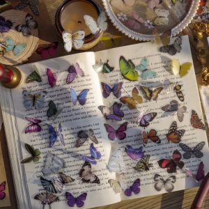 40 -stcs/set 3D Butterfly Pet transparante sticker multi -art decals voor doe -het -zelfalbumboek epoxy hars ambacht maken vullende decor