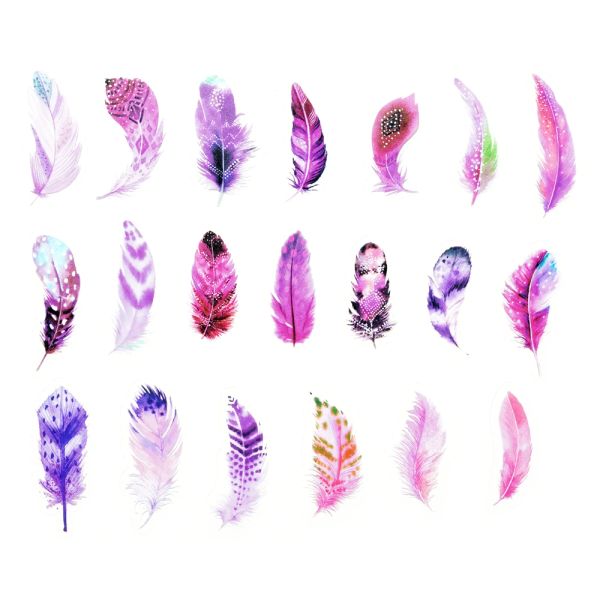 40pcs / set 3D Feather Nature Pet Transparent autocollant multi-art décalcomanies pour bricolage album livre époxy résine artisanat