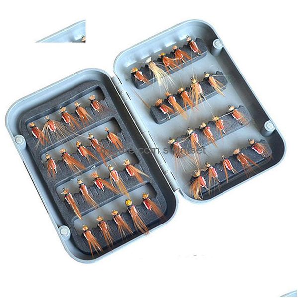 40pcs/set moscas secas truchas varios cebos de insectos artificiales ganchos de pesca de mosca señuelos de gota de caja dhz0d