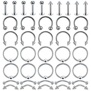 40pcs en acier corporel bijoux bijoux lot en vrac anneau de langue de langue barre de languette Labret Set Horseshoe 240409