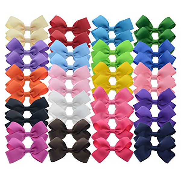 40 lazos de cinta para el cabello para niñas pequeñas (paquete a granel de lazo de 2,4 pulgadas) (20 pares de lazos para niños pequeños) lazo de hoja torcida 3D en contraste