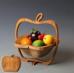 40 stks Houten Groente Mand met Handvat Apple Shape Fruit Mandkets Opvouwbare Eco Friendly Skep Mode Topkwaliteit SN2522