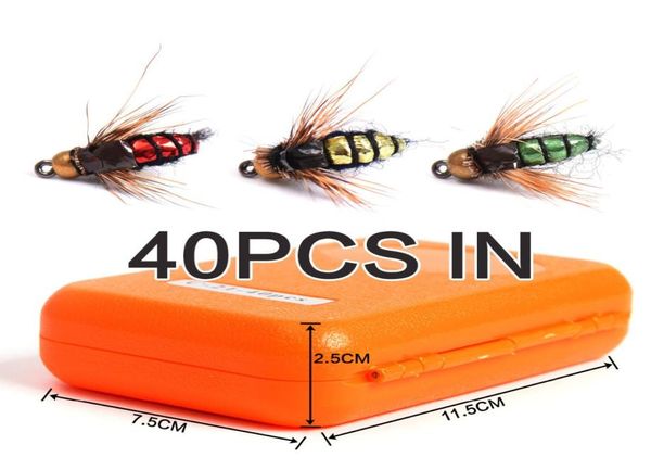 40pcsbox Fly Fishing Hook Fly Tying Fishing Lure Flies Dry Anglings Ala de plumas Ceba artificial Set9114421