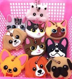 40PCSlot Siliconen Key Ring Cap Kop Keychain Case Shell Cat Hamster Pug Dog Dieren Vorm Mooie sieraden Geschenken PVC Cartoon 7361406