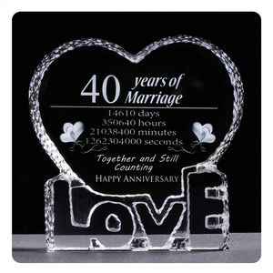 Cadeaux de mariage du 40e anniversaire, ornement en cristal en forme de cœur, cadeaux souvenirs mémorables gravés au Laser pour femme ou mari