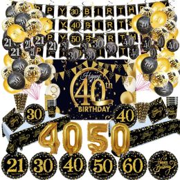 40 ° globos de feliz cumpleaños 30 40 50 50 Decoraciones de fiesta de cumpleaños de 60 años Adulto Cuarenta Mujer Mujer Aniversario Rose Negro