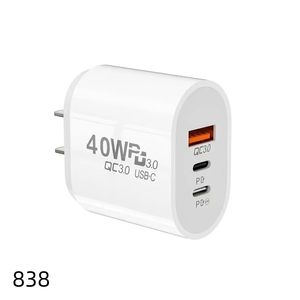 40W 3A 3 ports Chargeurs de téléphone portable Dual PD Type C Charger mural Adaptateurs d'alimentation de charge rapide pour Samsung S20 S22 UTRAL HTC Xiaomi Huawei 838ddddd