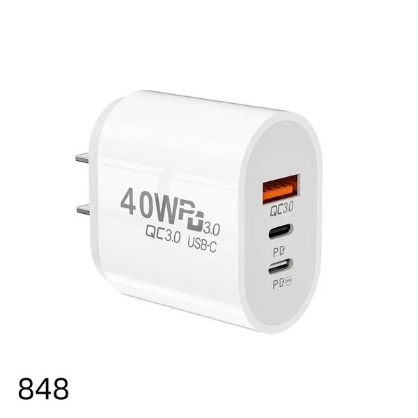 40W 3A 3 ports Chargeurs de téléphone portable Dual PD Type C Charger mural Adaptateurs d'alimentation de charge rapide pour Samsung S20 S22 UTRAL HTC Xiaomi Huawei 848DDD