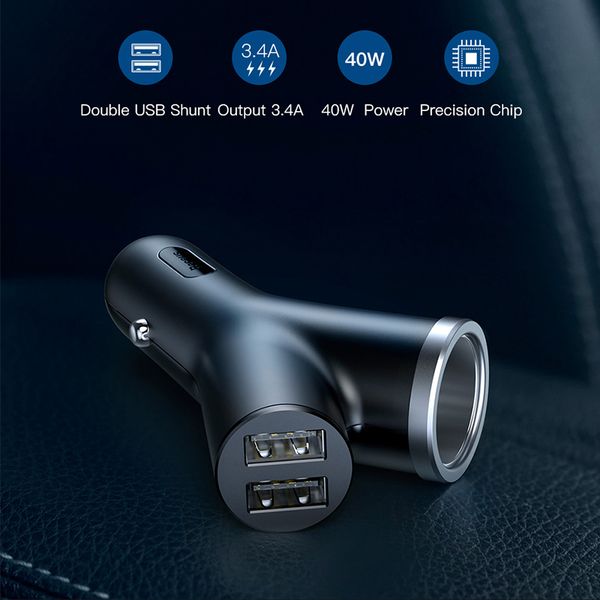 Cargador de coche de 40W para teléfono móvil Universal, ranura para encendedor de coche USB Dual para tableta, GPS, 3 dispositivos, cargador de teléfono para coche