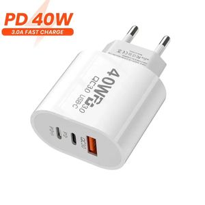 Chargeur mural 40W double PD USB C 3Ports QC3.0 Type C 3A chargeurs de charge rapide adaptateur secteur US EU UK prises pour Xiaomi LG iPhone Samsung s20 s22 Utral Nokia