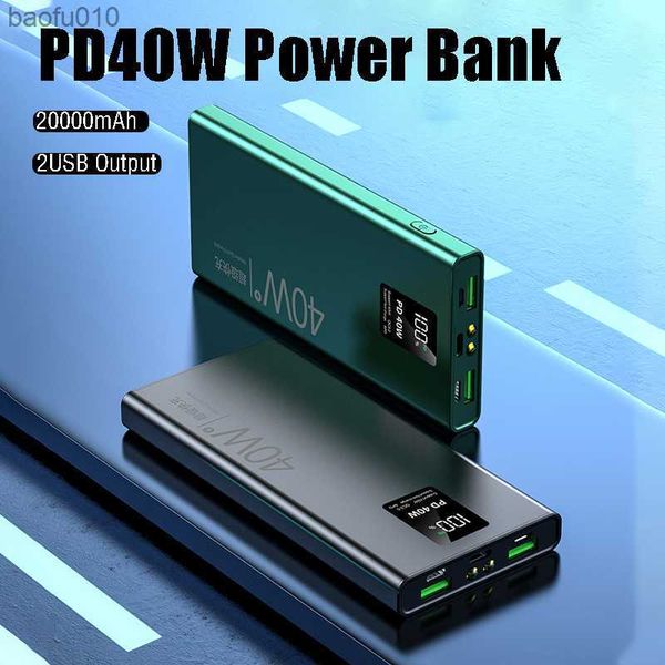 40W Power Bank 20000mAh Chargeur Portable Charge Rapide Affichage Numérique Batterie Auxiliaire avec lampe de poche pour iPhone MI L230619