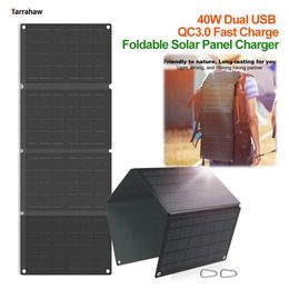 Panel solar de 40W Cargador de almohadilla de teléfono Bolsa plegable ETFE 2 USB 30 Salida de carga rápida Pate povoltaico impermeable al aire libre portátil 240110