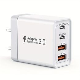 Chargeur USB C 40 W Cube prise murale bloc de charge rapide 4 ports PD + QC adaptateur secteur multiport brique type C boîte pour iPhone séries, tablettes, téléphones portables