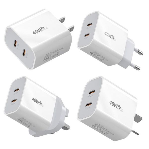 40W USB C CARGO CARGA RÁPIDA QC 3.0 Dual PD Cargador Tipo C Adaptador de cargador rápido para iPhone Xiao Mi Sam Sung Hua Wei Teléfono