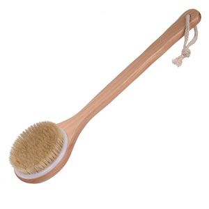 Brosse de bain à manche en bois de 40x10cm de Long, brosse arrière avec poils de sanglier naturels, brosse de douche exfoliante pour peau sèche