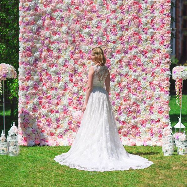 40X60 cm Seda Artificial Rosa Flor Decoración de la pared Seda decorativa Hortensia Decoración de la boda Telón de fondo fábrica al por mayor