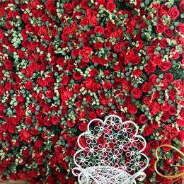 40X60CM Rode Collectie Simulatie Bloem Muur Achtergrond Wanddecoratie Bruiloft Kerst Outdoor Decoratie Rose Zijde