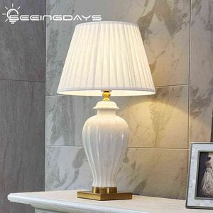 40x70cm Europees moderne eenvoudige witte keramische tafellamp voor slaapkamer woonkamer bedlamp huizen decoratie grote tafellamp H220423