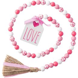 41.2In Valentijnsdag houten kralen String Party Favor Tassel hanger houtproducten Hennep touw vakantie romantische decoraties rra